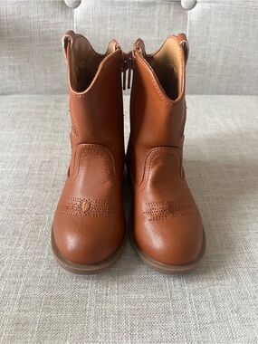 BMCityBM Girls Brown Western Wear Faux Leather Cowboy Boots, side zip, Size 6